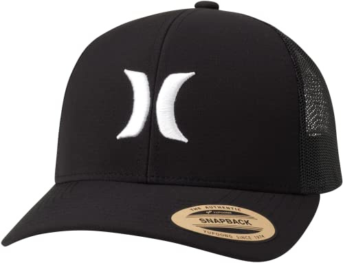 Hurley Men's Caps - Del Mar Mesh Panel Baseball Cap Trucker Hat - Snap Back Hats for Men, Black/White