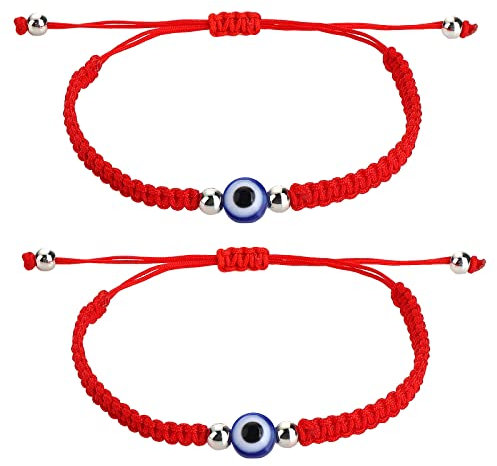 Yolev 2 Evil Eye String Bracelets - Handmade Black String Protection Lucky Friendship Bracelets