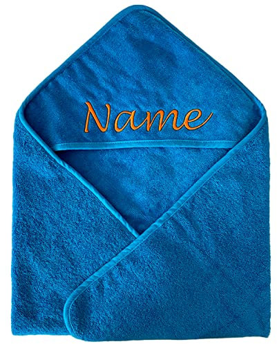 Schnoschi türkises Baby Kapuzen Handtuch mit Namen Bestickt 75 x 75 cm Bademantel Badetuch Kapuzenhandtuch Poncho Taufe Geschenk