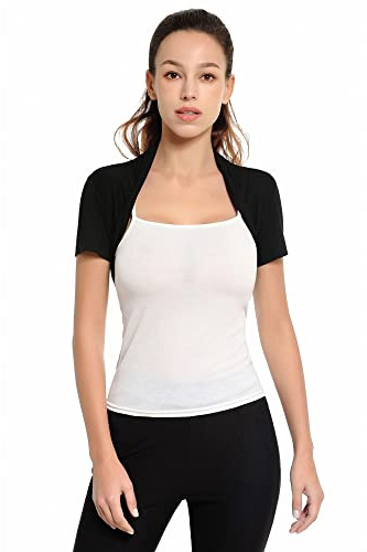 AmélieBoutik Women Short Sleeve Open Front Bolero Cropped Cardigan Shrug(Black X-Small)