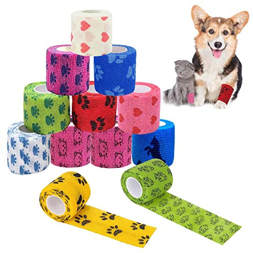 Bandage Autoadhésif, 12 Pièces, 5 cm x 4.5 m Vet Wrap, Bande Cohesive Elastique pour Sport Poignet Cheville L'extérieur - Strapping Couleurs