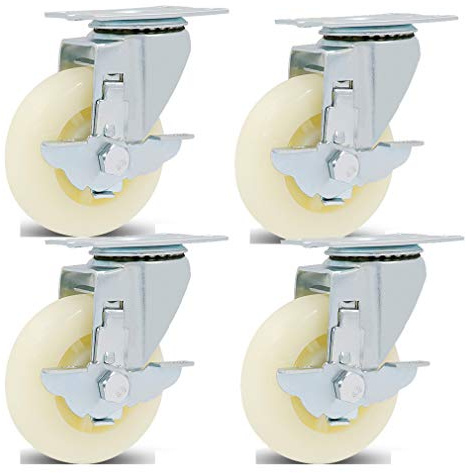 OITTo 4pcs Swivel Plate Furniture Caster Wheel,Industrial Castors-Polypropylene Material,Heavy Duty 360° Top Plates,Double Bearings,No Noise,Replacement for Trolley,Workbench (5in,Side Brake)