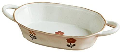 Lasagnera Teglia da Forno in Ceramica,Teglia da Forno a Fiore Piccolo con Due Orecchie,Teglia da Forno Profonda Ovale,Usata for Cucinare,Banchetti,Vassoio Multiuso for Scene Teglie da Forno ( Size : S
