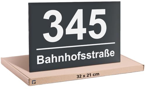 PRINTIMA 32x21cm Hausnummer Anthrazit aus Wetterbeständigem, Uv-Beständig & Umweltfreundlichem Dibond - Aluminium, Hausnummer Edelstahl Eine Funktionale & Stilvolle Lösung für Ihr Zuhause!