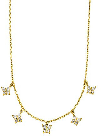 Purelei Butterfly Kette (Gold, Rosegold), Wasserfeste Halskette für Damen mit 5 Anhängern in Schmetterlingsform, Damenhalskette aus Edelstahl mit Halbedelsteinen, Geschenk für Frauen