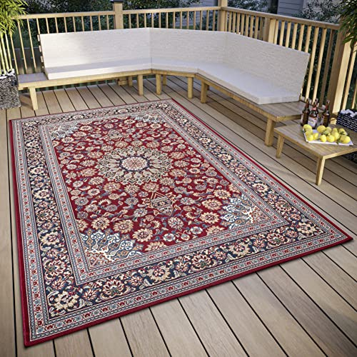 Hanse Home Kadi orientalisk – klassisk design, Öko-Tex väderbeständig och UV-beständig balkong, terrass, trädgård – röd blå, 160 x 235