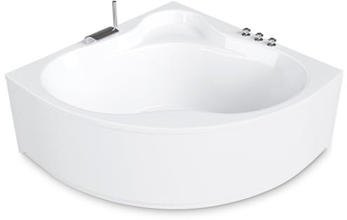AQUADE Acryl Eckbadewanne 150x150 Modell: Essen Hergеstellt in Dеutschland Weiß Badewanne Komplettset 150x150 - Badewannen mit Wannenfüßen + Schürze + Ab-Überlaufgarnitur + Wannenrandarmatur