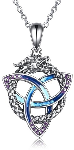 YFN Halskette mit Drachen-Anhänger keltische Knoten-Halskette 925er-Sterlingsilber Schmuck viel Glück irischer Triquetra-Dreiecksknoten-Schmuck Halskette für Damen und Herren