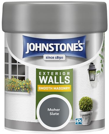 Johnstone’s – Exterior Smooth Masonry Paint - Tester Pot – Moher Slate – Up to 15 Years Protection – Weather & Dirt Resistant – 12m2 Coverage Per Litre - Dry in 1-2 Hours – 225 ml