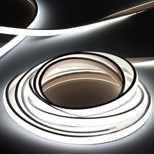 pcning Bande LED 220V sans Transformateur Exterieur IP67 Etanche 3M Blanc Froid Ruban, 3 Metre Bandeau LED COB Puissant Strip Light (3m, Blanc Froid)