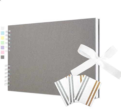 Vienrose Album Fotografico Scrapbook fai da te con 40 Pagine Bianche Spiralalbum per Baby Shower, Matrimonio e Compleanno, 29x21,5 cm Grigio chiaro