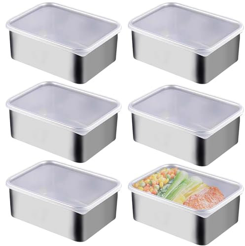 WIYETY Boîtes de Conservation Boite Alimentaire Lot de 6 Boite de Conservation Boîte à Bento en Acier Inoxydable Bento en Acier Inoxydable de Qualité Supérieure Réutilisables avec Couvercle