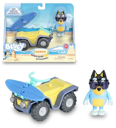 Bluey - Beach Quad-fordon med figur, Blue Dog Quad, Leksak Quad med Roliga Solglasögon, Quad med Surfbräda, Känd (BLY62100)