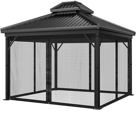 Mingfuxin Gazebo Universal-Ersatz-Fliegengitter für den Außenbereich, 4 Paneele, Mo-Squito-Netz mit Reißverschluss für Pavillon, 30,3 x 3,0 m (nur Moskitonetz)