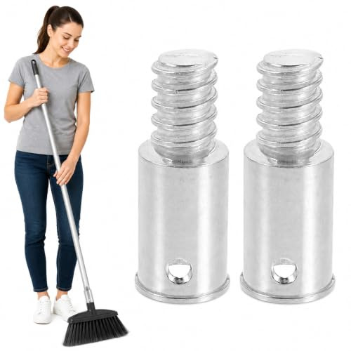 Beavorty Broom Handle Threaded Ends Replacement - 2Pcs American Tip Adapter for Mop Poles, Stainless Steel Extension Metal Connector, UniversalS Repair Kit for Household Brush Stud 19mm