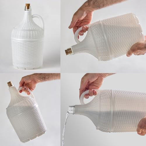 Pack 4 Garrafas Damajuanas Garrafones 5 litros Cristal Forrado Plástico Blanco Alto Gramaje, Corcho Natural Ajuste Perfecto con Recambios Corcho