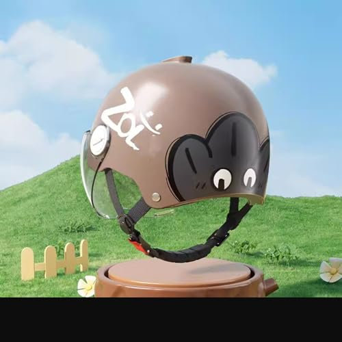 QJWMatic Motorrad-Halbhelm Für Kinder, Retro-Helm Mit Offenem Gesicht Elektrohelm Mit Visier Für Jungen Und Mädchen Leichter Moped-Jet-Halbhelm ECE-Geprüft D,48-55CM