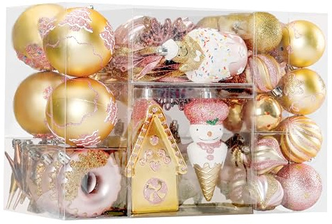 SHareconn 86pcs Albero di Natale Palle Ornamenti, Infrangibile Plastica Palline Decorative per le Decorazioni Dell'albero di Natale, Festa di Nozze Festa di Decorazione, Ornamenti Festivi, Oro & Rosa