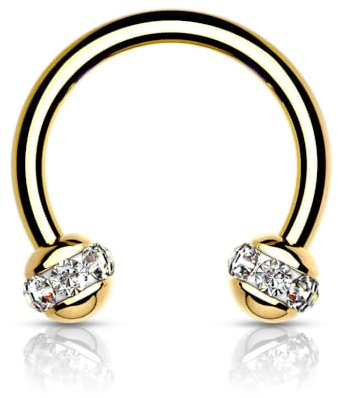 Treuheld® Goldenes Hufeisen Piercing mit Kristall-Kugeln | 4 Farben