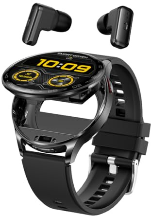 Zephyrion Montre Intelligente Bluetooth Earbuds,Répondre aux appels,1.39 inch Round Sport Watch for iOS & Android with Étape,Calories,Rythme Cardiaque,Moniteur de Sommeil (Noir)