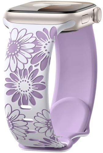 Maledan Blommig graverad rem kompatibel med Apple Watch-remmar 41 mm 40 mm 38 mm 44 mm 45 mm 42 mm 46 mm 49 mm kvinnor, tvåfärgad blomma silikon sportband för iWatch SE serie 11 10 9 8 7 6 5 4 3 2 1