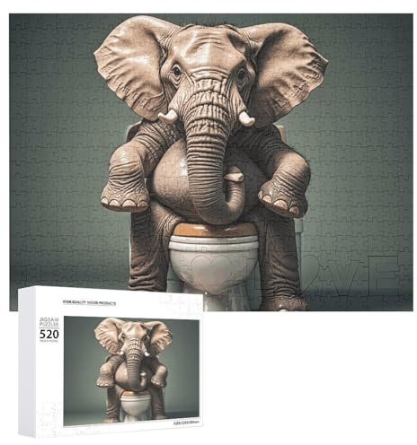 Puzzle pour adultes - Éléphant assis sur les toilettes - Jeu stimulant avec lettres au dos - Puzzle personnalisé parfait pour les soirées de jeu, décoration d'intérieur, cadeau