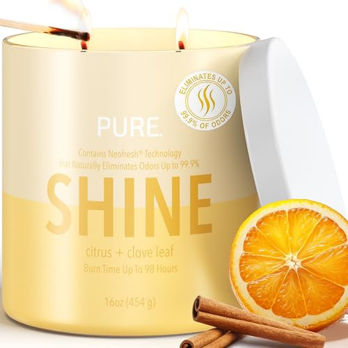 Candle-Lite Pure Citrus & Clove Leaf Odor Eliminating Scented Candles, Neofresh Technology Eliminates 99.9% of Odors, 16 oz 2-Wick Jar, Proudly Poured in The USA, Up to 60 Hours Burn Time