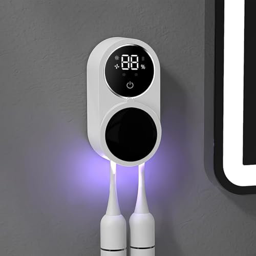 Maxspace Soporte para cepillos de dientes, soporte para cepillo de dientes eléctrico para montaje en pared con función de secado y desinfección, porta vaso sin necesidad de taladrar, con 2 ranuras