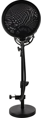 GOOHOCHY Microphone, Shock with Stand Mic and Adjustable Mount Desktop Stability Filter Metal Mic Holder for Strong Vibration Noise Reduction Voice over Services, Radio Broadcasting