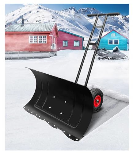Pelle à neige pour déneigement, chasse-neige robuste, poussoir à neige de 30 pouces, pelle à neige en métal, instrument de déneigement, avec roues, pelle à neige à manche long pour allées, t