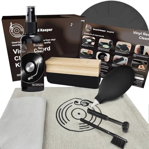 INNOVAYOU Vinyl Record Cleaning Kit, 8 Pcs Vinyl Record Cleaning Kit, Soft Velvet Record Brush, Cleaning Solution, Stylus Brush, Brush for Velvet, Air Blower, Microfiber Cloth, Turntable Stylus Gel