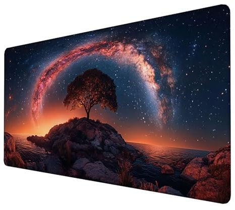 Alfombrilla Ratón, Alfombrilla Ratón XXL Gaming Tapete Escritorio Ordenador (1400x600x3mm) Protector Escritorio Alfombrilla, para Ratón Láser y Óptico (Cielo estrellado) mousepad (Negro) 8-6-7