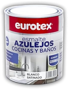 EUROTEX Pintura para Azulejos al Agua con muy buena adherencia SIN imprimación - Disponible en una gran variedad de colores - En Brillante o Satinado - Formato 750 ml (Blanco Brillante)