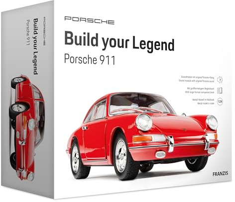 Franzis 67247 – Porsche 911 – Build Your Legend – detaljerad modellbyggsats inklusive ljudmodul, LED-belysning, medföljande bok