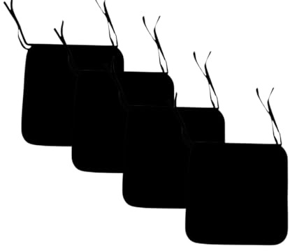 INSAFIANS Waterproof Chair Cushions Tie-On Seat Pads Dining Kitchen Patio Outdoor Chairs Packs of 2, 4, 6, or 8 (Pack 4 Black)