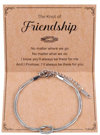 Mikovivi Pulseras la Amistad con Nudo Amor, Acero Inoxidable Plata Pulsera para Amigas Increíbles Regalos Joyería Amistad Cumpleaños de Amigos y Festivales de Navidad para Amigas