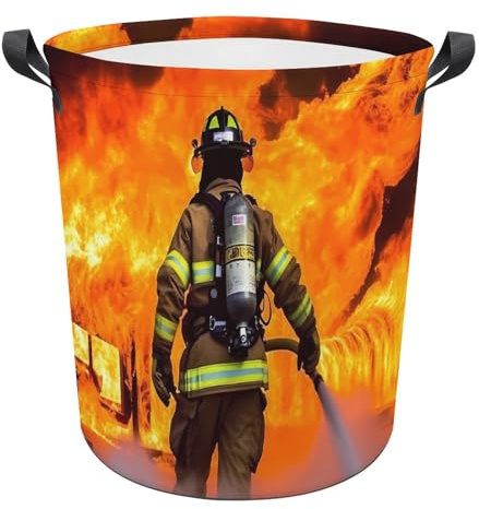 Laundry Hamper Large Waterproof Laundry Basket Firefighter Fireman Flame Collapsible Clothes Hamper for Bathroom Living Room