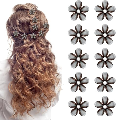 10 kleine Haarspangen, Mini-Blumen-Haarspangen, schwarz, kleine Blumenspangen für Mädchen und Frauen, für Alltag, Party, Hochzeit, Frisuren-Accessoires