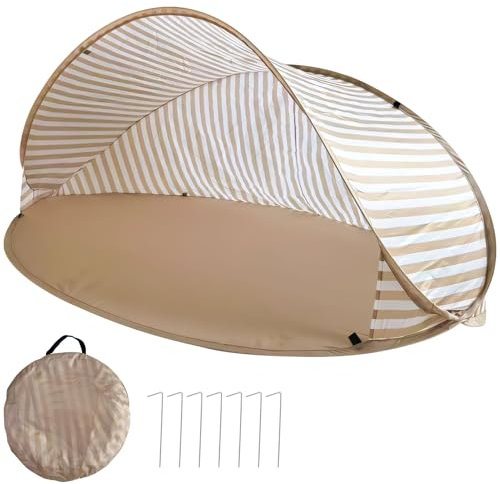 Strandmuschel Pop Up Strandzelt Sonnenschutz Für Strand Garten, Strandmuschel Für 2-3 Personen UV-Schutz 50+ Windschutz Wasserdicht Wurfzelt Pop Up Strand Zelt Für Camping Outdoor Beach (Khaki)