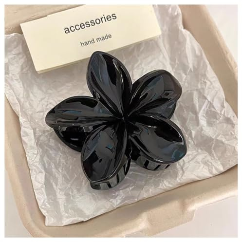 Rockreyoa Hawaiianische Plumeria-Blumenkrallenklammern 2 Stück Leoparden Plumeria Blumen Haarspangen Blumen-Haarschmuck für Damen Hawaiian Claw Clip Rutschfeste Haarklammer,Starker Halt Schwarz