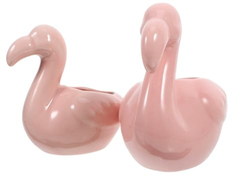 ibasenice 2piezas Maceta de Flamencos de Cerámica para Suculentas Decoración Hogar y Oficina Diseño de Dibujos Animados