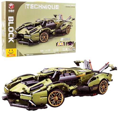 Generisch Sportwagen Supercar 1:14 aus 1148 Bausteinen – Konstruktionsspielzeug Auto mit Gummireifen, goldenen Felgen & beweglichen Türen | Technik Baukasten für Kinder ab 6 Jahren & Erwachsene