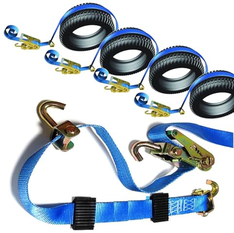 Rebadis Lot 4X Sangle de Roue Porte Voiture, Largeur 50mm, Capacité 5250 kg, Sangle à cliquet arrimage 3 Points pour Transport Voiture Rallye, de Collection, de Circuit