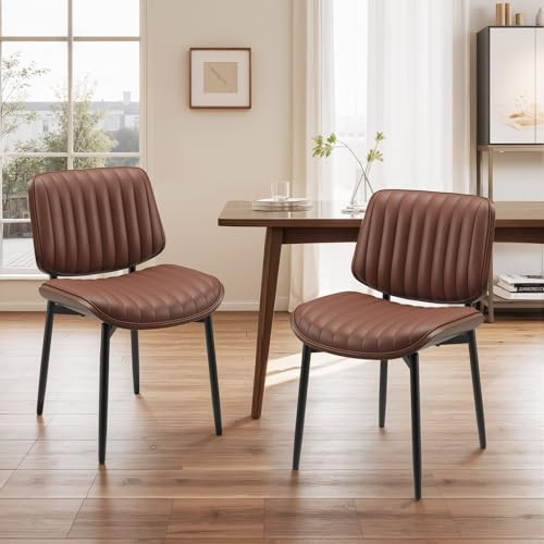 COLAMY Esszimmerstuhl 2er Set, Esszimmer- und Küchenstühle, Gepolsterte Stühle im Mid-Century-Modern-Stil mit Walnuss-Bugholz und Metallbeinen,Braun