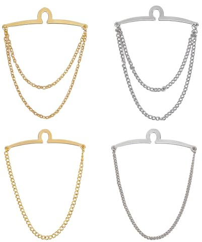 SUPERFINDINGS Jeu De 4 Chaînes Et Clips Pour Cravate Homme En Or Et Argent Avec Fermoirs À Anneaux Accessoires Élégants Pour Costume Épingle Et Attache Cravate Pour Entreprises