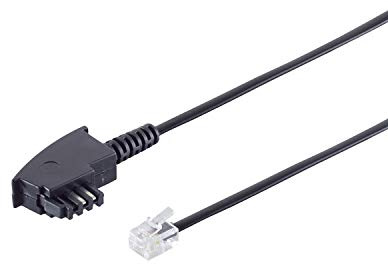 PADCR Cable telefónico TAE-F a RJ11 macho 6P4C – Norma internacional (EE.UU.) – Cable plano para terminales analógicos, teléfono, fax, módem router, color negro (6 m)