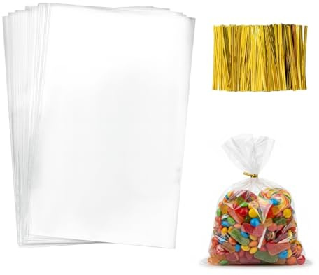 Zellophantüten groß 100 Stück transparente Geschenktüten durchsichtig, wasserdicht staubdicht, bodenbeutel transparent 20x30 cm dick und stabil, kekstüten transparent für Süßigkeiten, Mitgebsel