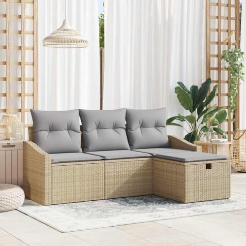 Runheo Garten Loungeset, 4-teiliges Poly-Rattan Sofa Set mit Kissen, modular, wetterfest, für Terrasse, Balkon, Outdoor Möbel