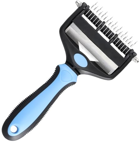Cepillo para Perros y Gatos, 2 en 1 Cepillo Perro Pelo Largo Muerto, Peine Perro Pelo Largo, Peine Desenredante de Doble Cara 17+9 Dientes para Subpelo Quita Nudos, Pelo Muerto(Negro Y Azul)