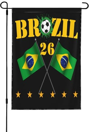 Bandiera 6 stelle Brasile 2026, tifoso del Brasile, pallone da calcio, bandiera Cup26, 12x18, doppio lato, da giardino, senza asta.